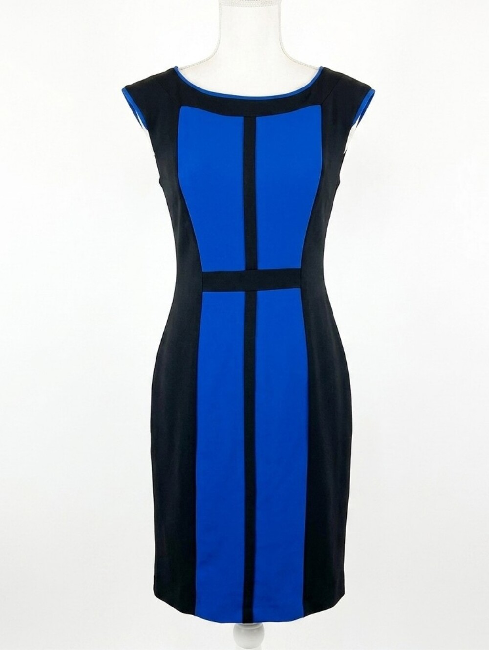 Betsey Johnson Color Block Sheath Dress Royal Blue Black Cap Sleeve Size 4 Party